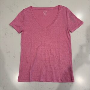 NWT J.Crew V Neck Short Sleeve Linen T shirt Light Pink XS
